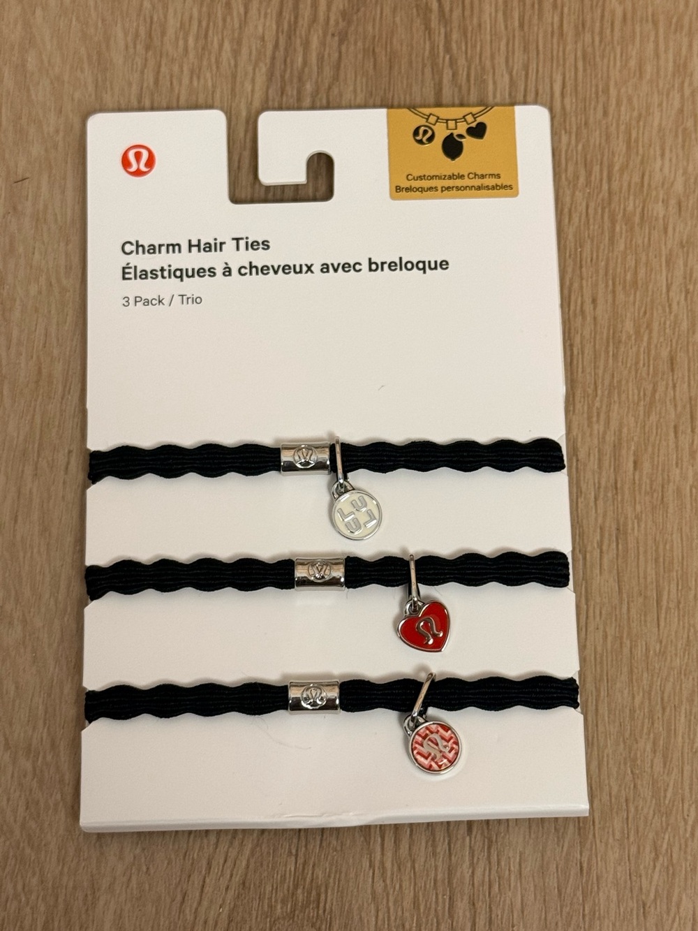 NWT Lululemon Hair Ties With Charms Black/Silver